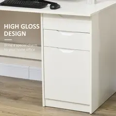 HOMCOM Computer Desk with Drawers, High Gloss Home Office Desk with Storage Cabinet, Study Workstation, 120 x 60cm, White - 4