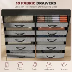 HOMCOM Chest of Ten Fabric Drawers - Charcoal Grey - 4