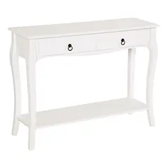 HOMCOM Console Table Modern Sofa Side Desk with Storage Shelves Drawers for Living Room Entryway Bedroom Ivory White - 1