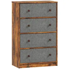 HOMCOM Chest of Drawers, Dresser with 4 Fabric Drawers - Grey and Rustic Brown - 1