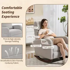 HOMCOM Corduroy Rocking Armchair - Grey - 5