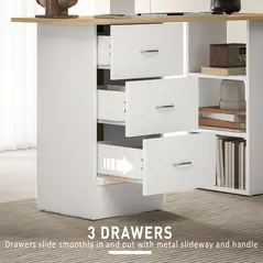 HOMCOM Computer Desk, Home Office Desk, Writing Table, PC Workstation with 3 Storage Shelves and 3 Drawers for Working, Study, 120 x 49 x 72 cm, Natural Wood Finish and White - 5