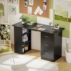 HOMCOM Computer Desk, Home Office Desk, Writing Table, PC Workstation with 3 Storage Shelves and 3 Drawers for Working, Study, 120 x 49 x 72 cm, Black - 8