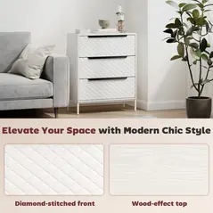 HOMCOM Chest of Drawers, Dresser with 3 Fabric Drawers and Aluminium Handles - White - 8