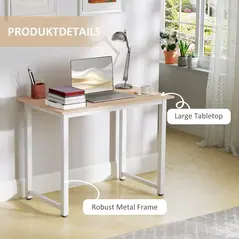 HOMCOM Computer Desk, Writing Table, 100 x 60 x 76cm Workstation for Home Office, Study with Metal Frame, Simple Assembly, White - 5