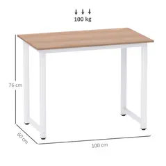 HOMCOM Computer Desk, Writing Table, 100 x 60 x 76cm Workstation for Home Office, Study with Metal Frame, Simple Assembly, White - 3