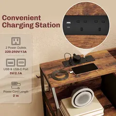 HOMCOM Chest of Eight Drawers, with Charging Station - Brown/Black - 4