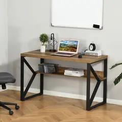 HOMCOM Computer Desk Writing Desk Home Office PC Laptop Workstation with Storage Shelf 120 x 60 x 76cm Black Brown Wood Effect - 2
