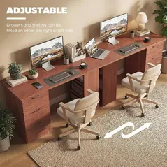 HOMCOM Computer Desk, Writing Table, PC Workstation with 3 Storage Shelves and Drawers, Handle, for Home Office, Walnut Brown - 6