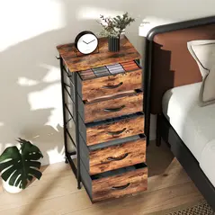 HOMCOM Chest of Five Fabric Drawers - Rustic Brown - 8