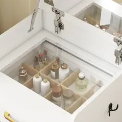 HOMCOM Compact Dressing Table and Stool Set, with Storage - White - 8