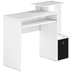 HOMCOM Computer Desk with Sliding Keyboard Tray Storage Drawer Shelf Home Office Workstation White - 1