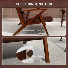 HOMCOM Compact 2 Seater Sofa, Vintage Tufted Loveseat Sofa with Solid Wood Legs, PU Leather Small Couch Settee for Living Room, Bedroom, Home Office, 133 x 81 x 78.5 cm, Brown - 6