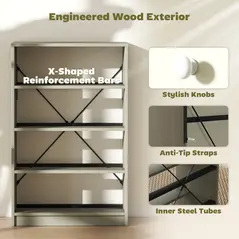 HOMCOM Chest of Drawers, Dresser with 4 Fabric Drawers - White and Grey - 6