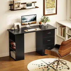 HOMCOM Computer Desk, Home Office Desk, Writing Table, PC Workstation with 3 Storage Shelves and 3 Drawers for Working, Study, 120 x 49 x 72 cm, Black - 2