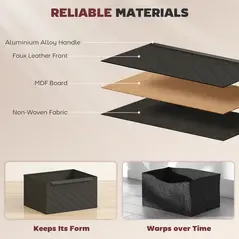 HOMCOM Chest of Drawers, Dresser with 2 Fabric Drawers and Aluminium Handles - Black - 5