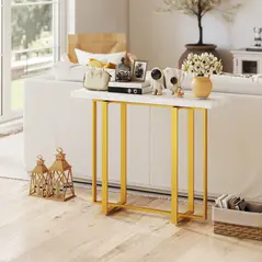 HOMCOM Console Table with Faux Marble Top, 100 cm Narrow Entryway Table with Anti-tipping Device, Steel Frame, White - 8