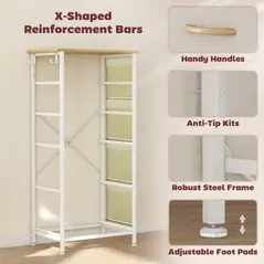 HOMCOM Chest of Five Fabric Drawers - Beige - 7