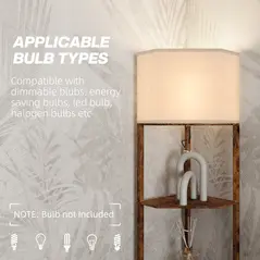 HOMCOM Corner Floor Light, with Shelves - Wood-Effect - 7