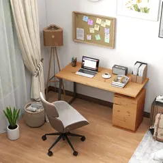 HOMCOM Computer Desk, Writing Desk with Cabinet, Drawer, Metal Legs, Work Table for Home Office Study, Natural Wood Finish - 8