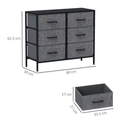 HOMCOM Fabric Chest of Drawers, Industrial Bedroom Dresser with 6 Fabric Drawers, Steel Frame and Wooden Top for Nursery, Living Room, Hallway, Black - 3