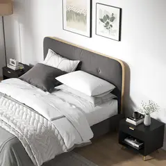 HOMCOM Elegant Bedside Table Set of 2, with Drawer and Shelf - Black/Gold Tone - 2