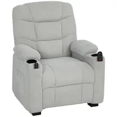 HOMCOM Electric Massage Recliner Armchair with Vibration, Heat, Whisper-Quiet Motor, Memory Function, Fleece Power Reclining Chair with Spring Pack, USB Port, Footrest, Side Pocket, Cup Holders, Grey - 1