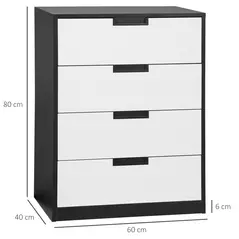 HOMCOM Drawer Chest, 4-Drawer Storage Cabinet Organiser for Bedroom, Living Room, 60cmx40cmx80cm, White and Black - 3