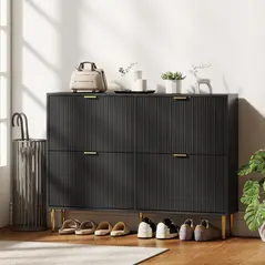 HOMCOM Elegant Four-Drawer Shoe Cabinet - Black - 8