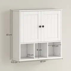 HOMCOM Farmhouse Bathroom Wall Cabinet, Wall Mounted Medicine Cabinet with Adjustable Shelf, Open Compartments, White - 3