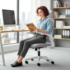 HOMCOM Ergonomic Office Chair with Foldable Backrest, 2D Headrest - Light Grey - 9