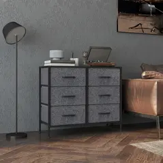 HOMCOM Fabric Chest of Drawers, Industrial Bedroom Dresser with 6 Fabric Drawers, Steel Frame and Wooden Top for Nursery, Living Room, Hallway, Black - 7