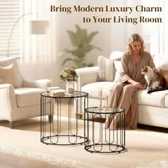 HOMCOM Elliptical Cut-Out Nesting Tables - Black - 5