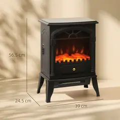 HOMCOM Electric Fireplace Stove Heater with 3D Flame Effect, 2000W/1000W, Freestanding Portable Fireplace with Adjustable Thermostat, 2 Heat Settings for Living Room, Black - 3