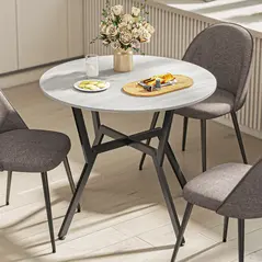 HOMCOM Dining Table, Round Kitchen Table with Black Legs, Anti-slip Foot Pads for Living Room, Dining Room 90 x 76 cm, Grey - 8