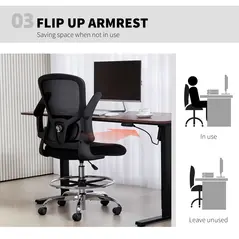 HOMCOM Draughtsman Chair, with Adjustable Lumbar - Black - 6