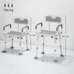 HOMCOM EVA Padded Shower Chair for the Elderly and Disabled, Height Adjustable Shower Stool with Back and Arms, 4 Suction Foot Pads, Light Grey - 3