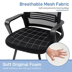 HOMCOM Ergonomic Desk Chair No Wheels, Padded Meeting Office Chair with Sled Base for Home Conference Room, Bedroom, Waiting, Reception, Black - 5