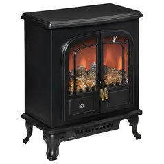 HOMCOM Electric Fireplace Stove Heater with LED Fire Flame Effect, Double Door, Freestanding & Portable with Overheat Protection, 1000W/2000W, Black - 1