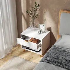 HOMCOM Elegant Bedside Table, with Drawer and Shelf - White/Gold Tone - 9