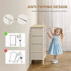 HOMCOM Fabric Chest of Drawers, Industrial Bedroom Dresser with 8 Fabric Drawers, Steel Frame and Wooden Top for Nursery, Living Room, Hallway, Maple Wood-effect - 5