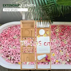HOMCOM Extendable Bamboo Bathtub Shelf Rack Bath Caddy Tray Bathroom Storage, Set of 2 - 4