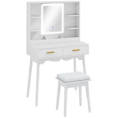 HOMCOM Elegant Dressing Table, with LED Mirror - White - 1