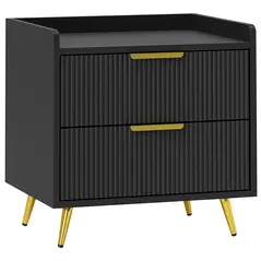HOMCOM Elegant Two-Drawer Bedside Table - Black - 1