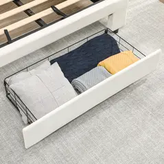 HOMCOM Double Ottoman Bed Frame, with Front Drawer - Cream - 9