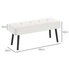 HOMCOM End of Bed Bench, Corduroy Bedroom Bench with Thick Padding and Steel Legs, Tufted Window Seat for Entryway, Living Room, Cream White - 3