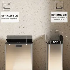 HOMCOM Dual Kitchen Bin with Soft-Close Butterfly Lid, 2 x 28L Stainless Steel Pedal Bin with Removable Inner Buckets, Fingerprint-Proof for Recycling and Waste, Silver Tone - 5