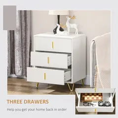 HOMCOM Elegant Chest of Three Drawers - White/Gold-Tone - 5