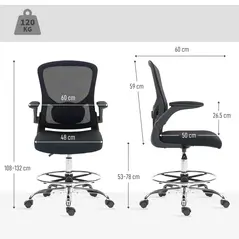 HOMCOM Draughtsman Chair, with Adjustable Lumbar - Black - 3