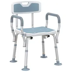 HOMCOM EVA Padded Shower Chair for the Elderly and Disabled, Height Adjustable Shower Stool with Back and Arms, 4 Suction Foot Pads, Light Blue - 1